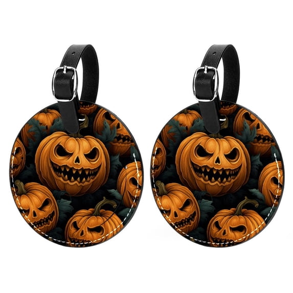 Pumpkin 2pcs PU Leather Round Bag Tags Suitcase Handbag Tags with Privacy Cover and Name ID Tag for Travel Luggage, Handbags, Backpacks, School Bags