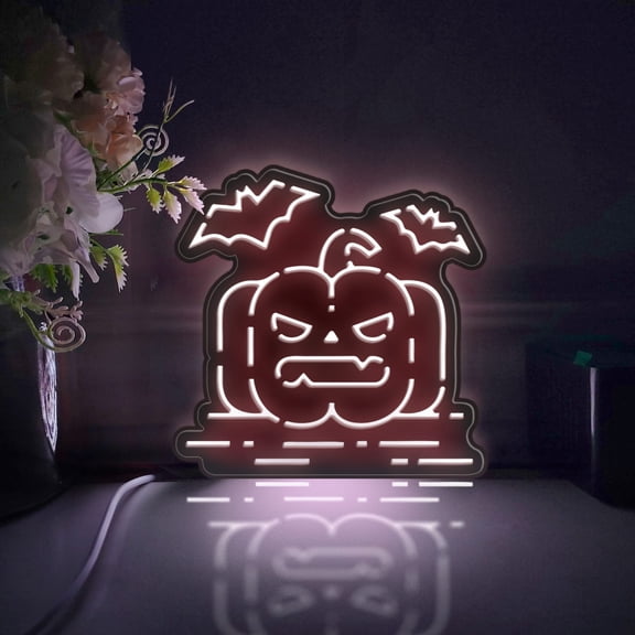 Pumpkin And Bat Led Light Box, Dimmable Neon-Like Light Signs USB Power for Wall Decor Bedroom Decoration, Static Light (WxH) 6"x6"