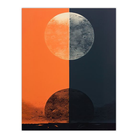 Pumpkin And Midnight Blue Bold Abstract Impact Artwork Full Moon Extra Large XL Wall Art Poster Print