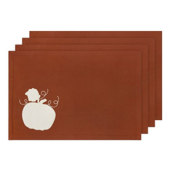 Pumpkin Applique 4 Pack Table Placemat Set - 13" x 19" - 100% Cotton, Orange