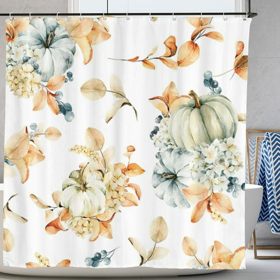 Pumpkin Autumn Shower Curtain Set with Hooks Fall Thanksgiving Harvest Bathroom Bathtubs Decor Durable Polyester Fabric 72"x72"