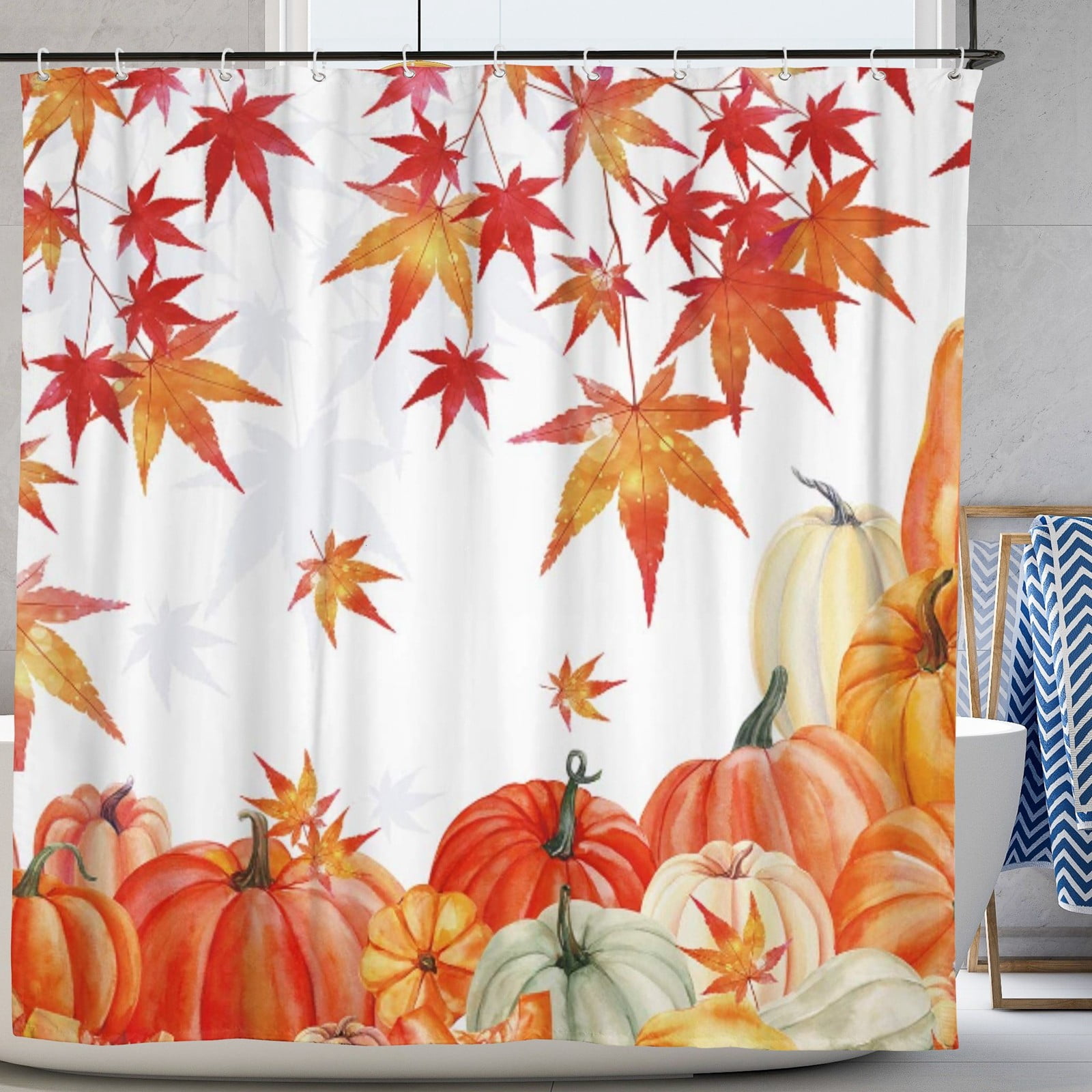 Pumpkin Autumn Shower Curtain Set with Hooks Fall Thanksgiving Harvest ...