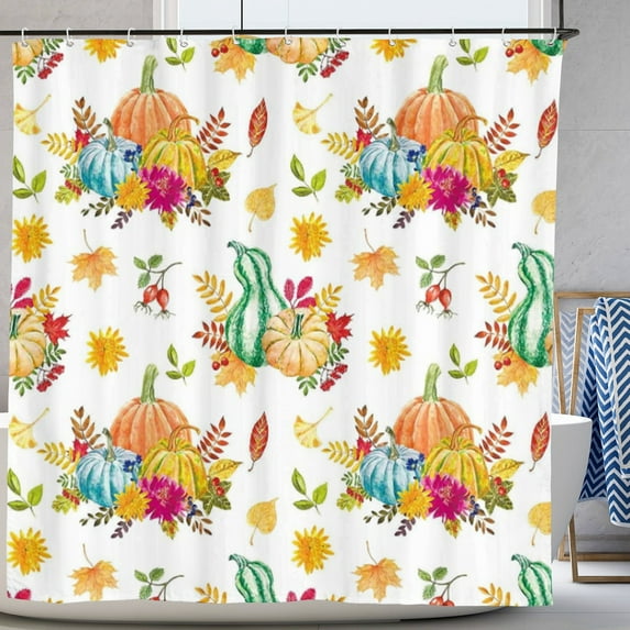 Pumpkin Autumn Shower Curtain Set with Hooks Fall Thanksgiving Harvest Bathroom Bathtubs Decor Durable Polyester Fabric 72"x72"