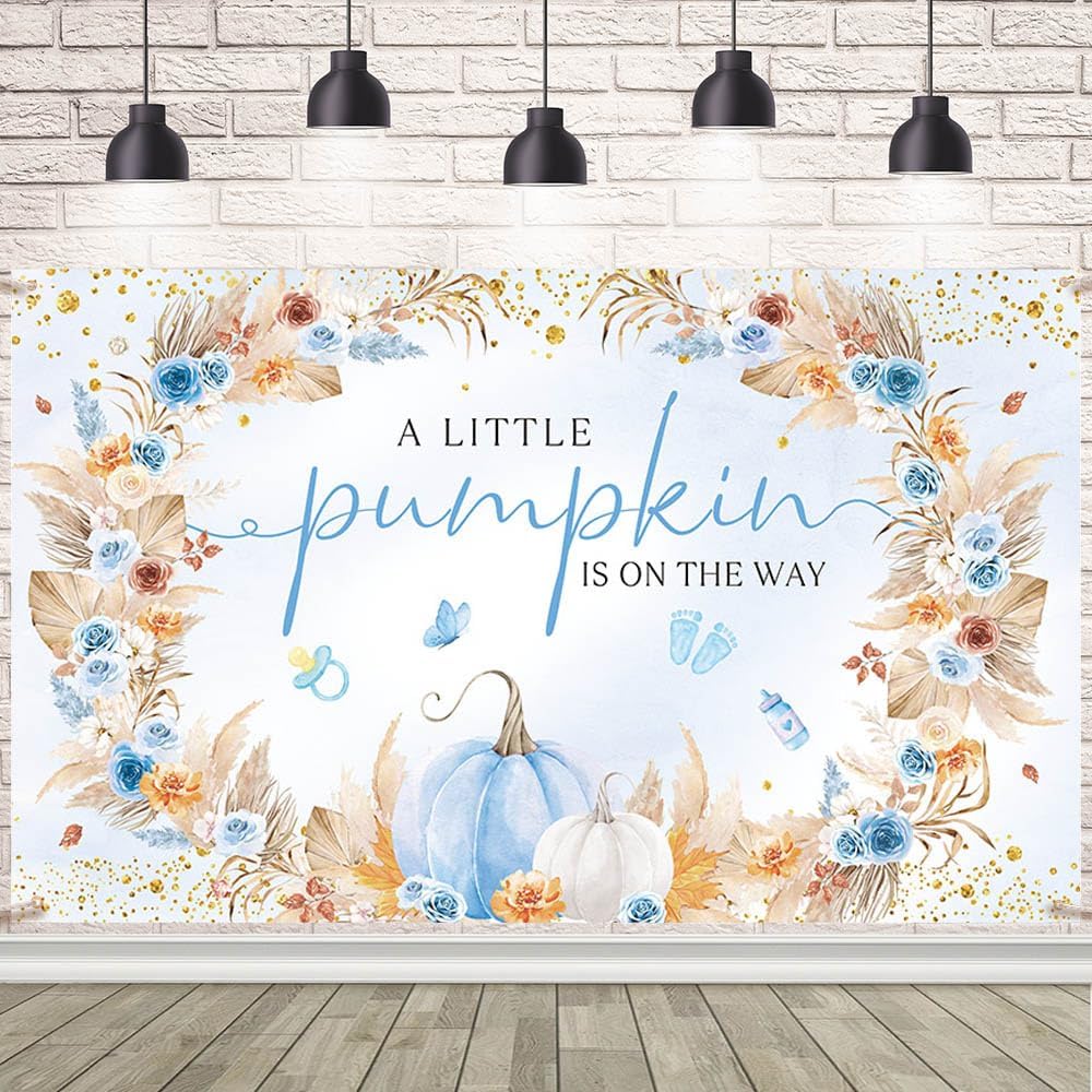 He Or She Pumpkin Maple Circle Baby Shower Backdrop