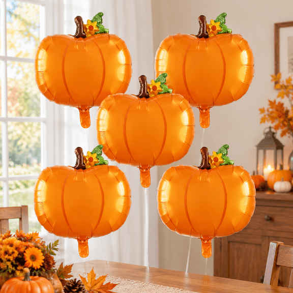 Pumpkin Balloons Thanksgiving Foil Balloons Fall Balloon for Thanksgiving Themed Party Decoration Supplies Fall Harvest Pumpkin Birthday Decoration Decor Ballons Arch Kits Party Balloon Set 5pcs