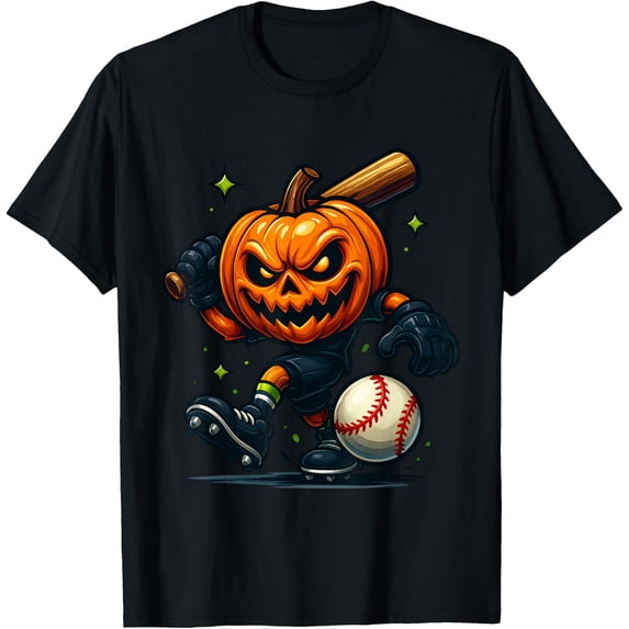 Pumpkin Baseball Player Witchy Halloween Vibes T Shirt Size S-5XL