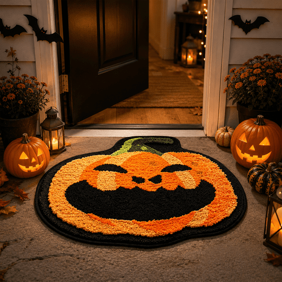 Pumpkin Bath Mat, Fall Decor Absorbent Bath Mat Halloween Pumpkin Vintage Truck Doormat Non Slide Washable Bathroom Floor Rug 15x23 Inch Multicolor