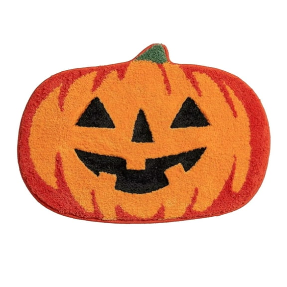 Pumpkin Bath Rug Halloween Decor - 23.6x15.7 Inch Plush Non- Mat for Bathroom, Kitchen, Entryway - Funny Fall Thanksgiving Washable Carpet Home Decoration