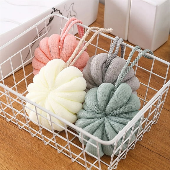 Pumpkin Bath Shower Loofah Sponge Bath Mesh Pouf Shower Ball Body Scrubber Exfoliating Bath Sponge for Women and Men, Set of 4 (Gray,Pink,Green,Beige)