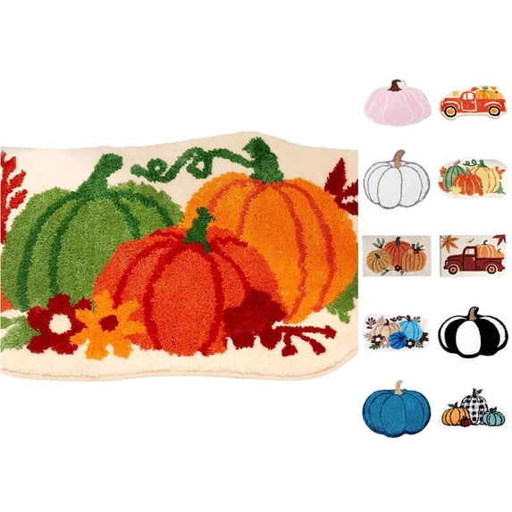 Pumpkin Bathroom Rug Non Fall Decor Mat 60x40cm Soft Absorbent Carpet for Kitchen Bedroom and Autumn Holiday Themed Spaces