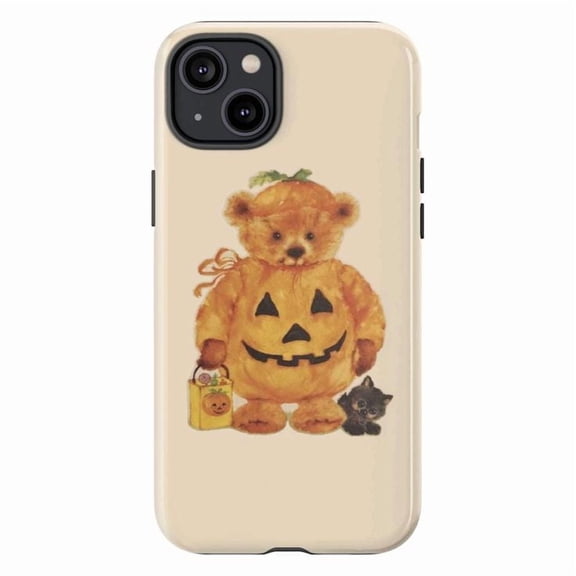 Pumpkin Bear Halloween Phone Case, Cute Teddy Bear & Cat iPhone Cover, Festive Fall Protective Case for iPhone 17 16 15 14 13 12 11 Pro Plus Mini