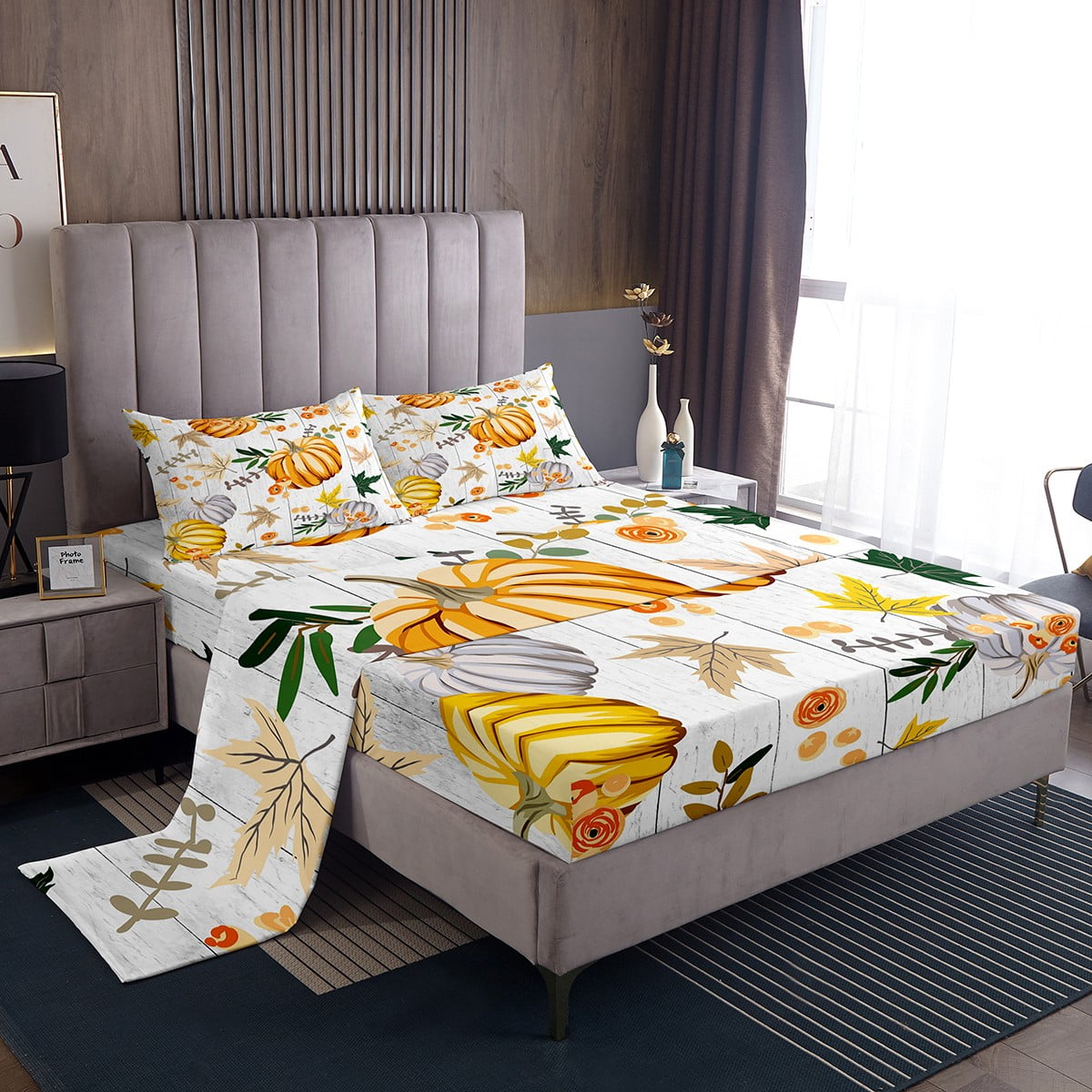 Pumpkin Bed Sheets Set Twin Size Fall Decor Sheet Set for Girls Women Fall Season Fitted Sheet Farm Pumpkin Maple Leaf Flat Sheet Autumn Harvest Themed Sheets 3 Piece Walmart Business Supplies