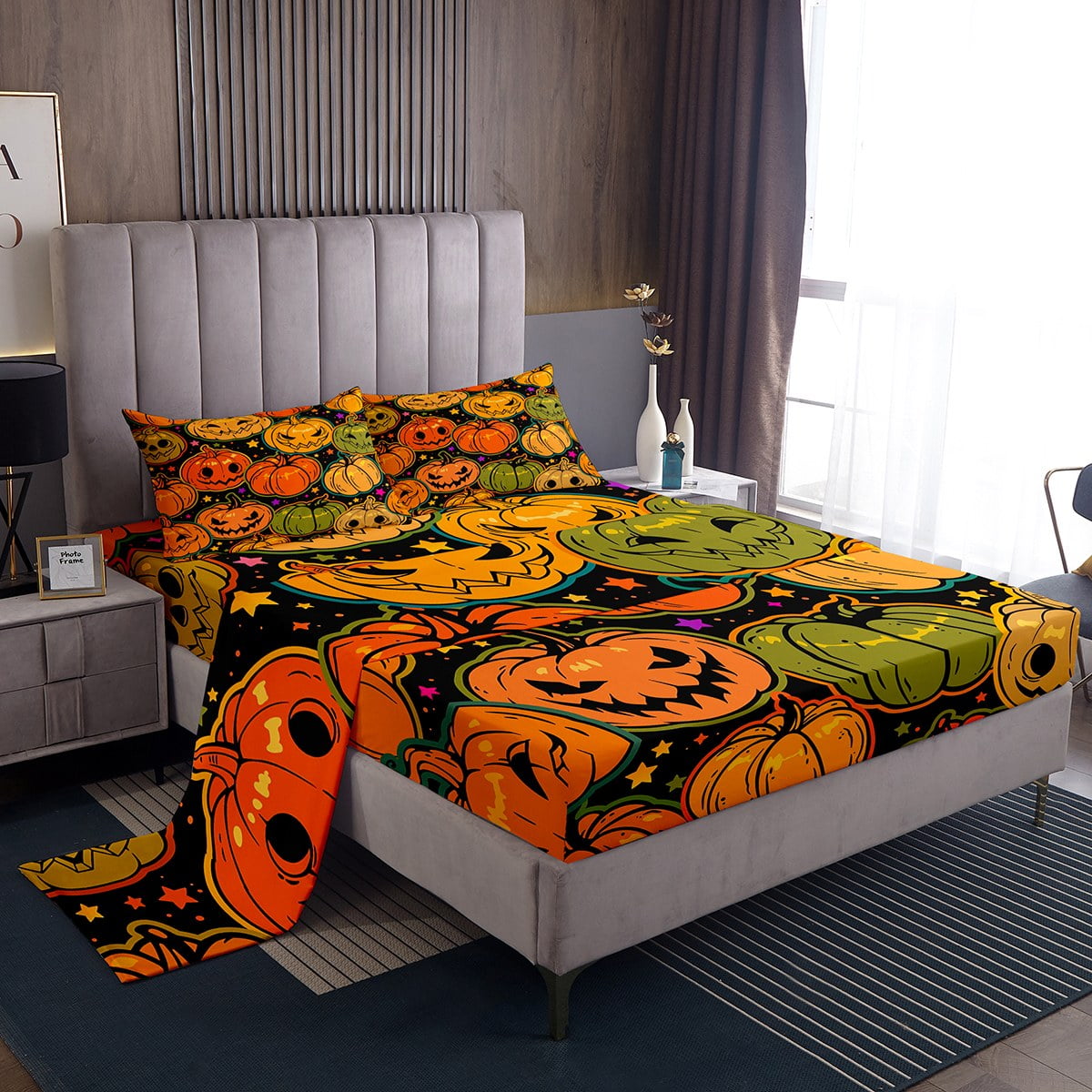 Pumpkin Bed Sheets Set for Youth Teens, Pumpkin Lantern Sheet Set Boys ...