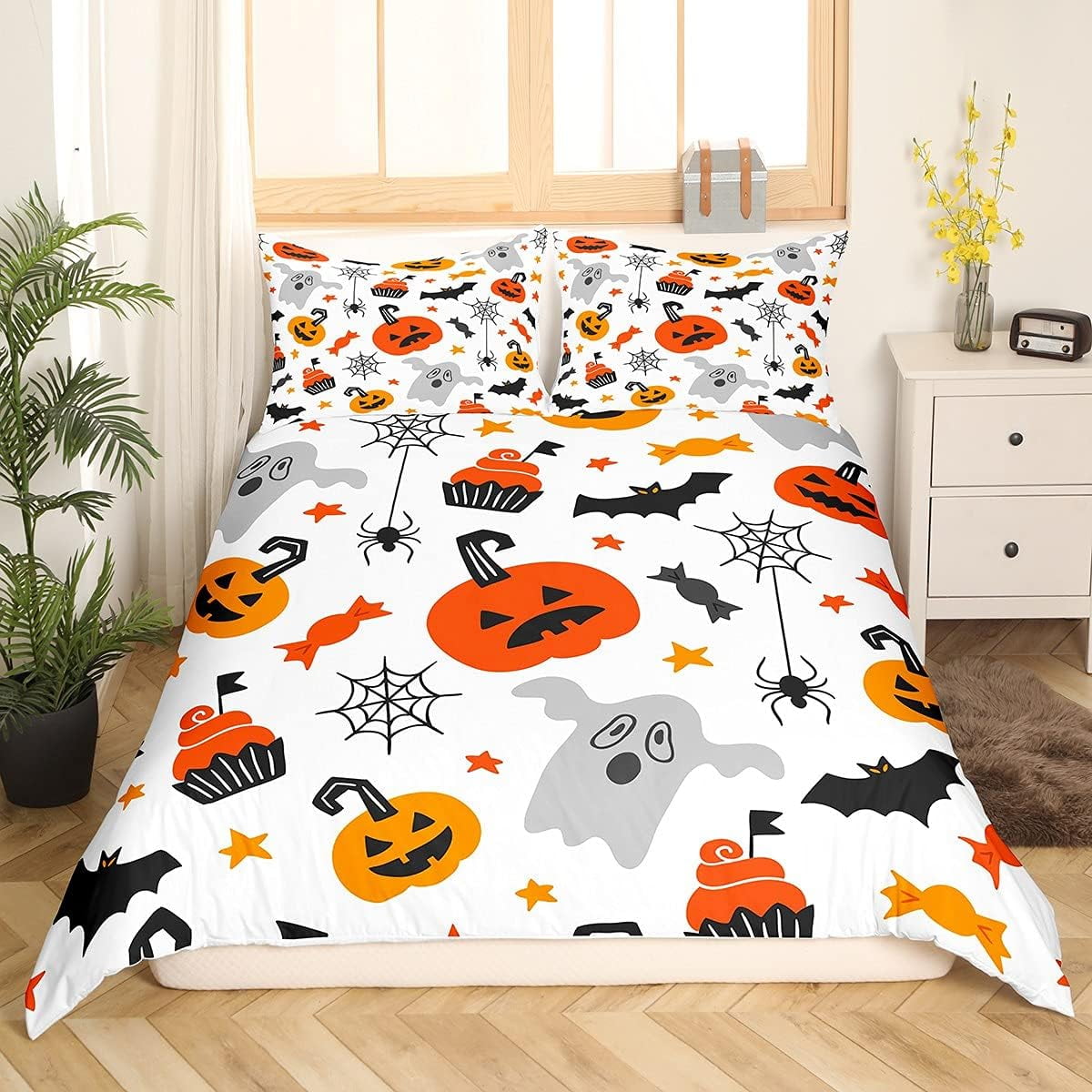 Pumpkin Bedding Set Twin Size,Halloween Duvet Cover for Women Men Kids