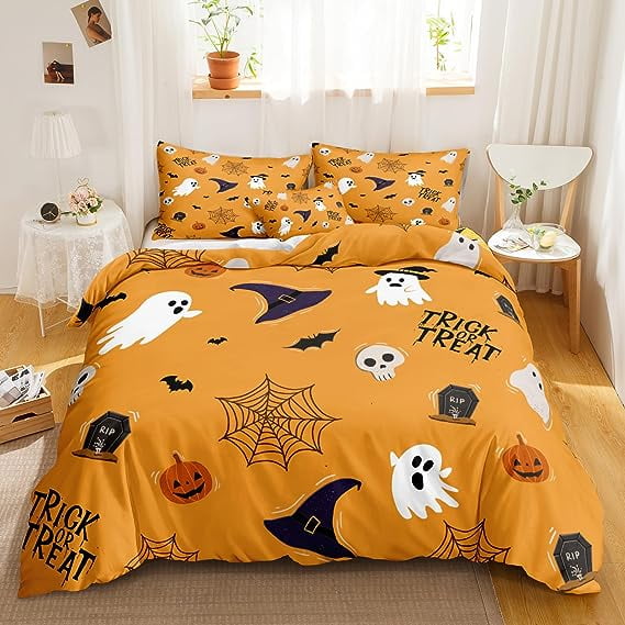 Pumpkin Bedding Set Twin Size,Halloween Duvet Cover for Women Men Kids