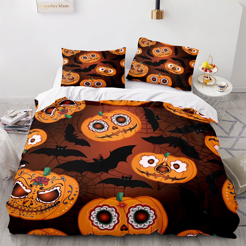 Pumpkin Bedding Set Twin Size,Halloween Duvet Cover for Women Men Kids