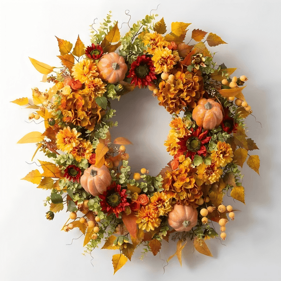 Pumpkin Berry Hydrangea Wreath-18" FallThanksgiving Wreaths Door Front Garland for Thanksgiving Fall Harvest Hanging Decoration& Holiday Decoration Artificial Wreath with Maple Leaves