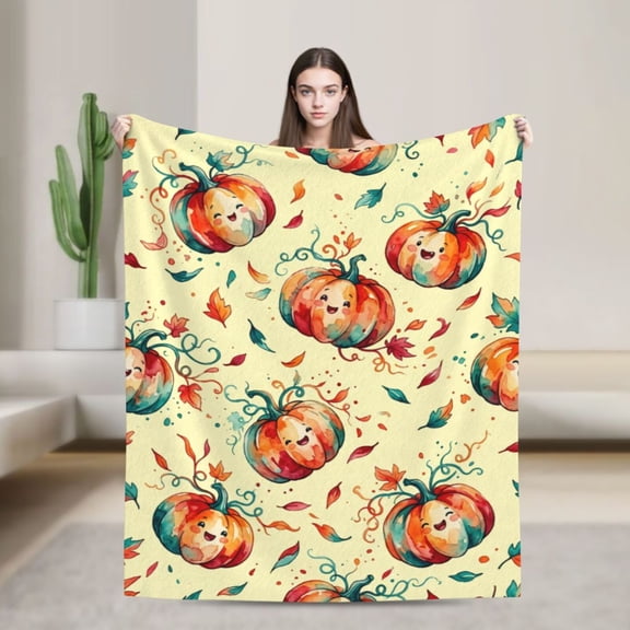 Pumpkin Blanket, Fall Harvest Pumpkin Blanket for Thanksgiving Lovers, Soft Home Decor Throw for Couch Sofa Bed, Seasonal Gift 50x40