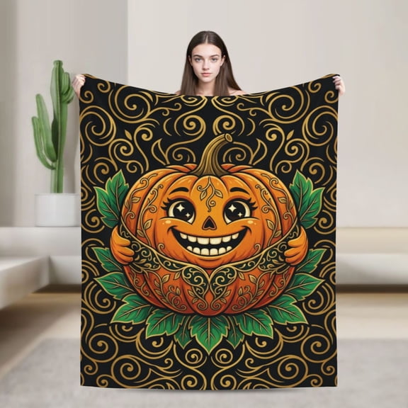 Pumpkin Blanket, Fall Harvest Pumpkin Blanket for Thanksgiving Lovers, Soft Home Decor Throw for Couch Sofa Bed, Seasonal Gift 50x40