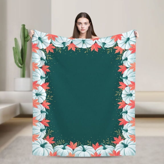 Pumpkin Blanket Flannel Harvest Pumpkin Design All Season Throw Warm Cozy Plush Fleece Home Decor for Couch and Bed 50x40