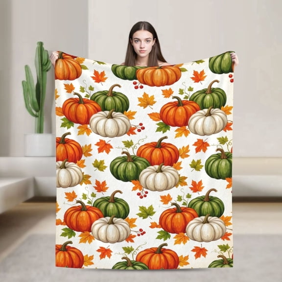 Pumpkin Blanket Flannel Pumpkin Autumn Design All Season Throw Soft Warm Plush Home Decor for Couch and Bed 50x40