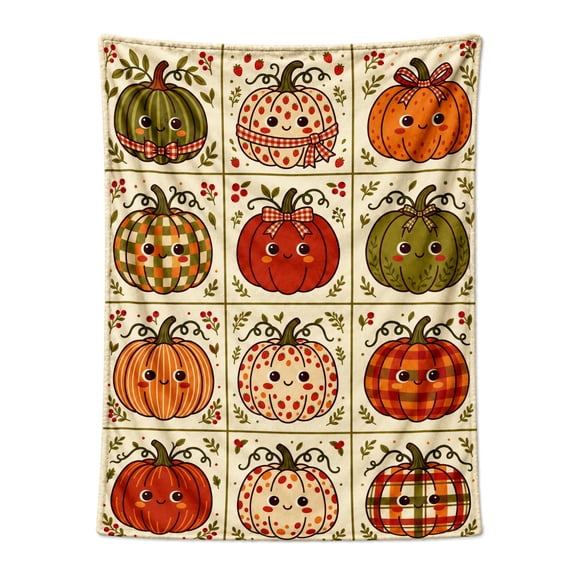 Pumpkin Blanket Thanksgiving Fall Theme, Pumpkin Design Flannel Blanket for Sofa Chair Home Decor 50x40