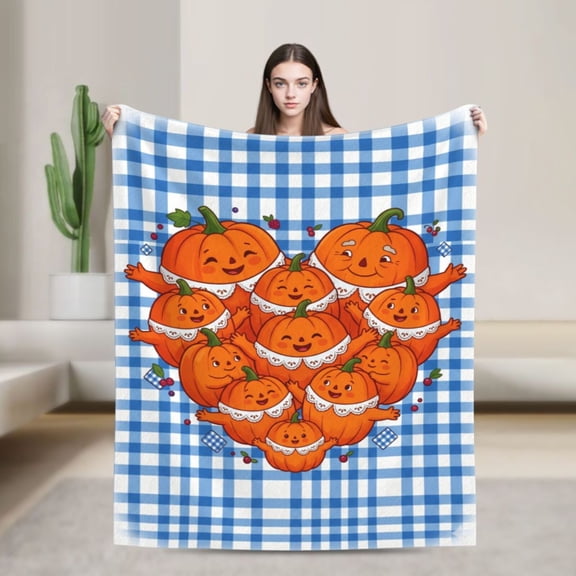Pumpkin Blanket Thanksgiving Fall Theme, Pumpkin Design Flannel Blanket for Sofa Chair Home Decor 50x40