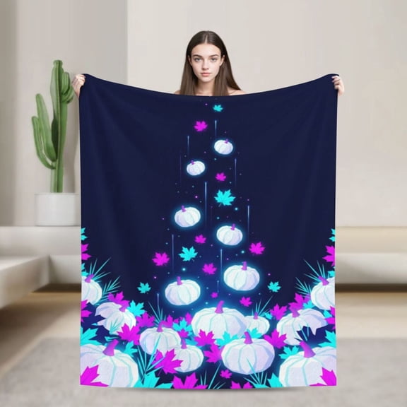Pumpkin Blanket White Pumpkin Orange Leaves Soft Fuzzy Plush Cozy Blankets for Couch Sofa Bed Lounging Fall Flannel 50x40