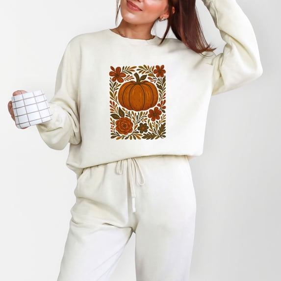 Pumpkin Boho Floral - Lightweight Garment Dyed Sweatshirt