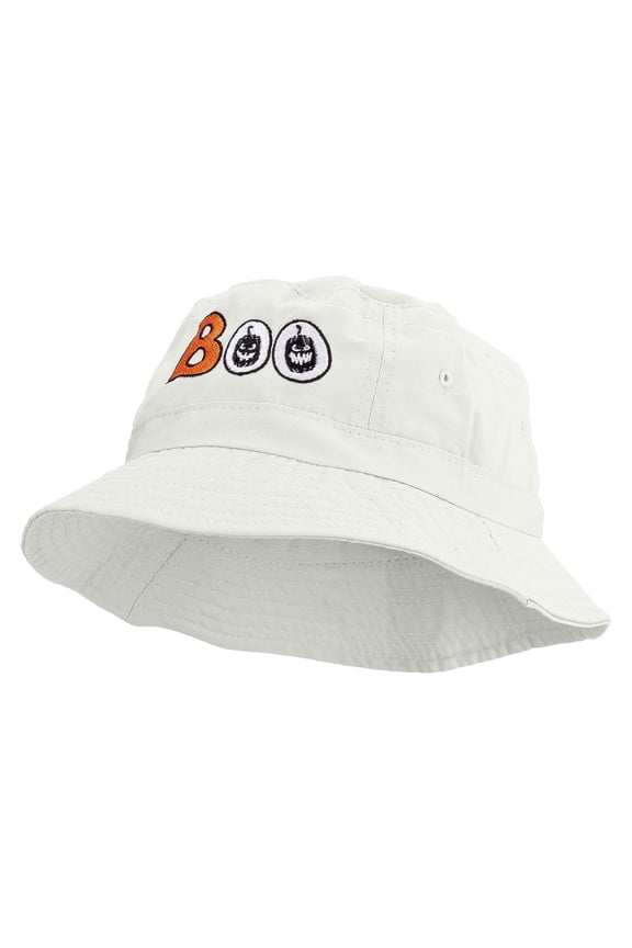 Pumpkin Boo Embroidered Bucket Hat - White OSFM