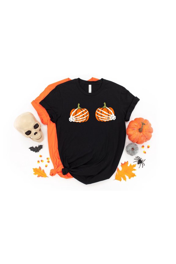 Pumpkin Boobies Shirt, Funny Halloween Shirt, Skeleton Hands Shirt, Thanksgiving Boobies Shirt, Thanksgiving Shirt