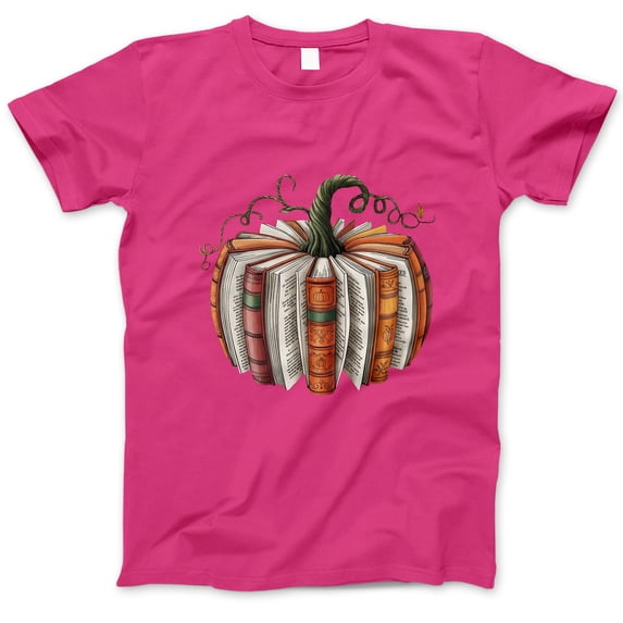 Pumpkin Book Stack T-Shirt, Fall Reading Lover Tee, Cozy Autumn Pumpkin and Books Graphic Shirt, Bookworm Gift for Halloween Season