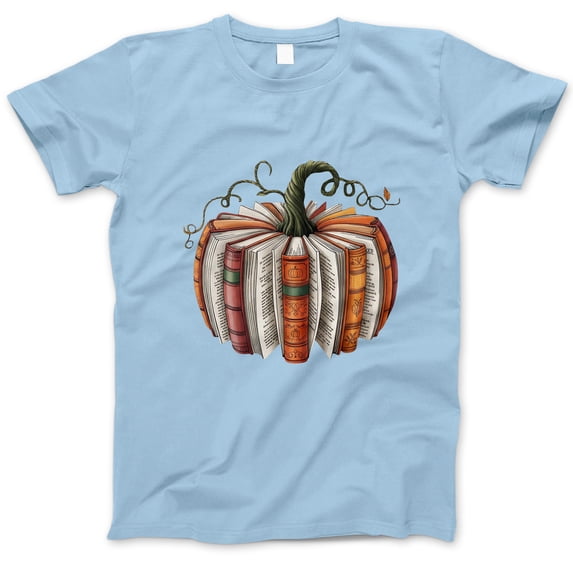 Pumpkin Book Stack T-Shirt, Fall Reading Lover Tee, Cozy Autumn Pumpkin and Books Graphic Shirt, Bookworm Gift for Halloween Season