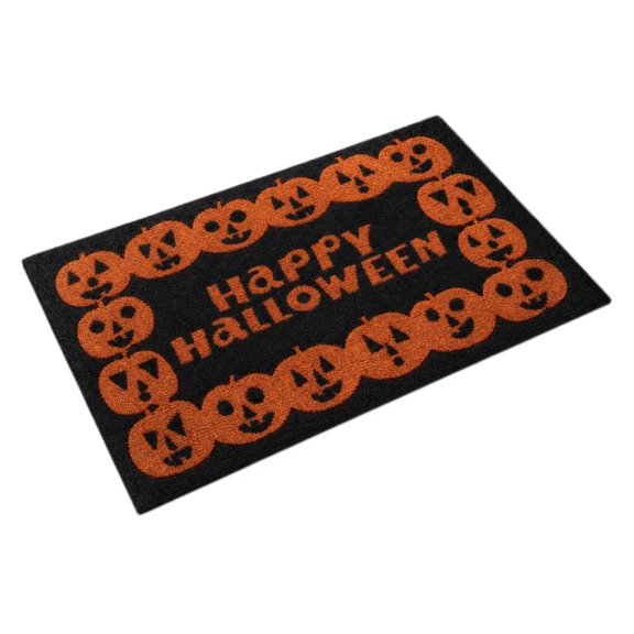 Pumpkin Border Decorative Entry Mat, Fall Front Porch Non-Slip Rug, Indoor Outdoor Home Door Mat for Seasonal Welcome