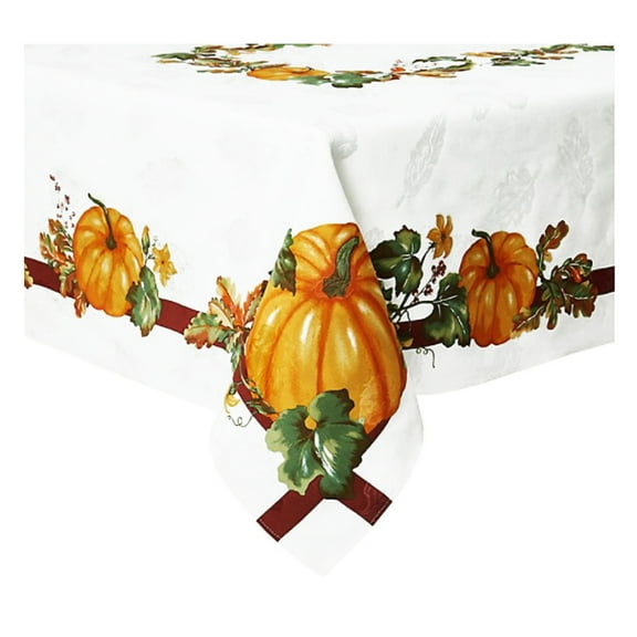Pumpkin Border Tablecloth Damask Multi-Color for Thanksgiving and Fall (52 x 52 Square)