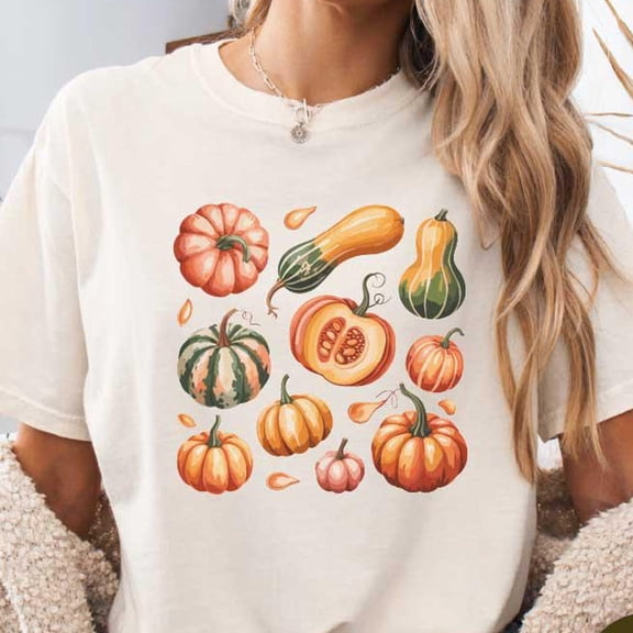 Pumpkin Botanical Shirt, Autumn Cottagecore Vegan T-Shirt, Harvest Fall Tee, Garden Vegetable Top, Fall Shirt SAND Unisex S-5XL Hot Trending Shirt, Vintage Birthday Gift