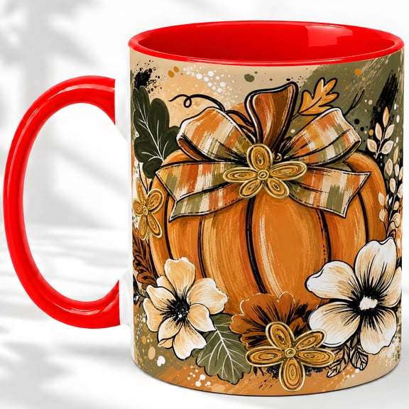 Pumpkin Bow Accent Mug, 11oz Ceramic Coffee Cup for Fall Decor Lovers