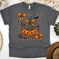 thumbnail image 1 of Pumpkin Bow Graphic T-Shirt | Unisex Spooky Season Outfit, Dark Heather, Size M, 1 of 6