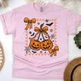 thumbnail image 1 of Pumpkin Bow Graphic T-Shirt | Unisex Spooky Season Outfit, Light Pink, Size 2XL, 1 of 6