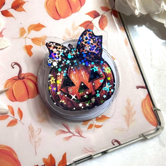 Pumpkin Bow Holographic Grip  Halloween Jack-O-Lantern Magsafe Popsocket, Magsafe Phone Grip , Halloween Gift, Halloween Colection, Gift for Friend, Gift for Girl Friend