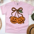 thumbnail image 1 of Pumpkin Bow Shirt Cute Jack O’Lantern Graphic Tee for Fall Season, Light Pink, Size M, 1 of 6