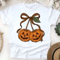 thumbnail image 1 of Pumpkin Bow Shirt Cute Jack O’Lantern Graphic Tee for Fall Season, White, Size S, 1 of 6