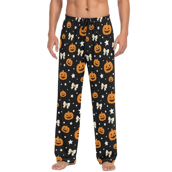 Pumpkin Bowknot Men's Pajama Pants Lightweight Pjs Bottoms Sleepwear Bottom Pants with Pocket Drawstring