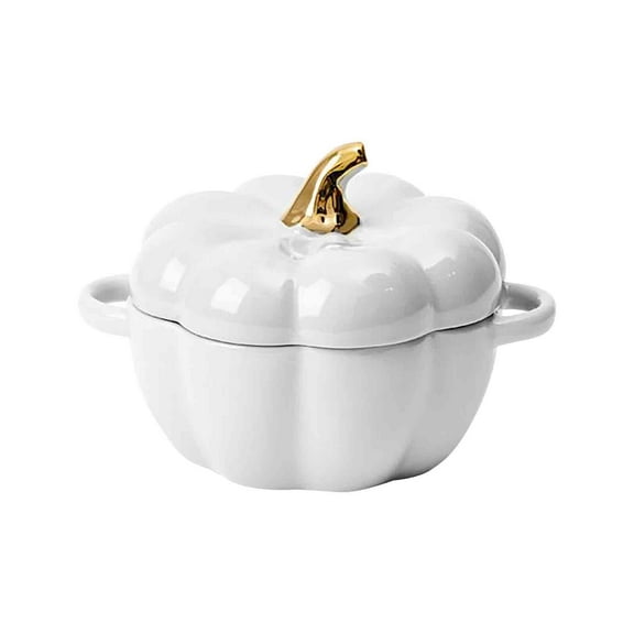 Pumpkin Bowl Set with Lid and Handle, Ceramic Ramekins for Baking, Casserole Dish Individual Severing Pot, Stoneware, Oven Safe, 14 Oz