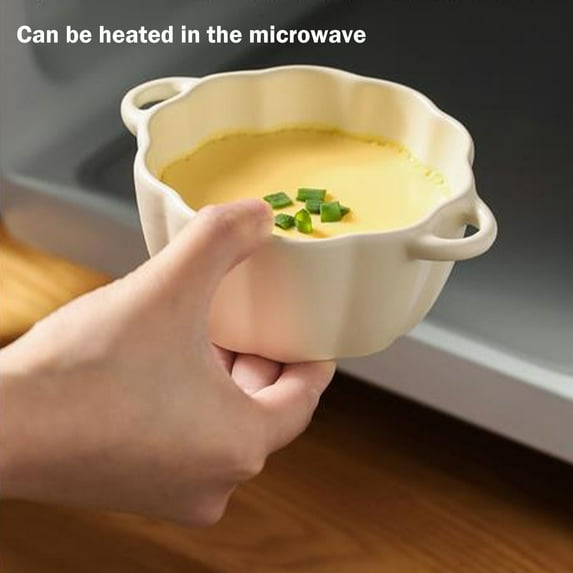 Pumpkin Bowl Set with Lid and Handle, Ceramic Ramekins for Baking, Casserole Dish Individual Severing Pot, Stoneware, Oven Safe 4.3"x3.7"