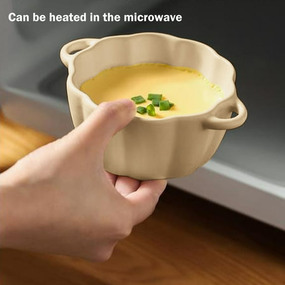 Pumpkin Bowl Set with Lid and Handle, Ceramic Ramekins for Baking, Casserole Dish Individual Severing Pot, Stoneware, Oven Safe 4.3"x3.7"