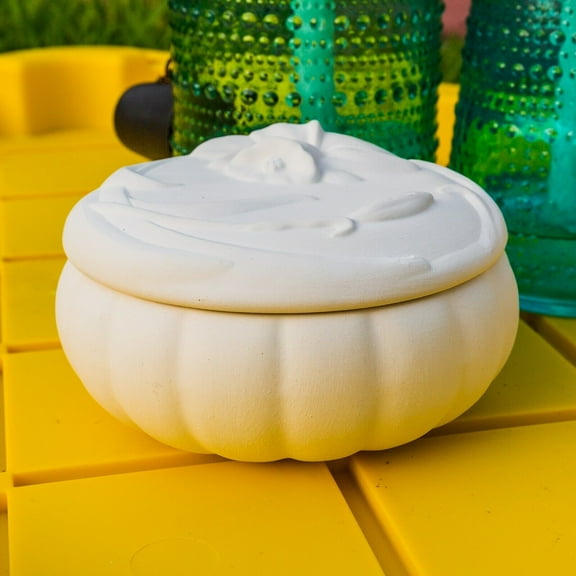 Pumpkin Box Flower Vine Fall 4.7" IN STOCK Ceramic Bisque Ready To Paint Pottery