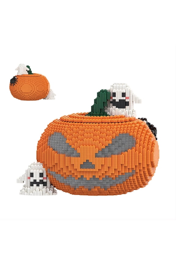 Halloween Pumpkin Bricks Set - Micro Building Blocks Challenge for Adults & Ages 14+ - Collectible Home Decor - Stress Relief, Birthday Gift