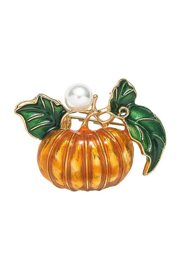 Pumpkin Brooch Pin - Gold Tone Enamel, Halloween Thanksgiving Accessory for Women