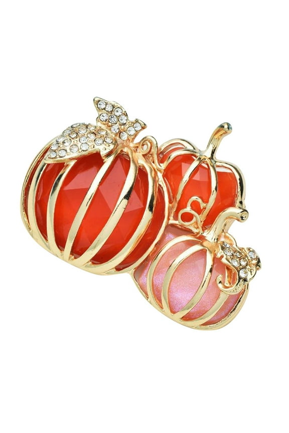 Pumpkin Brooch Rhinestone Gold Halloween Thanksgiving Cute Autumn Festival Dress Hat Bag Accessories Jewelry for Women